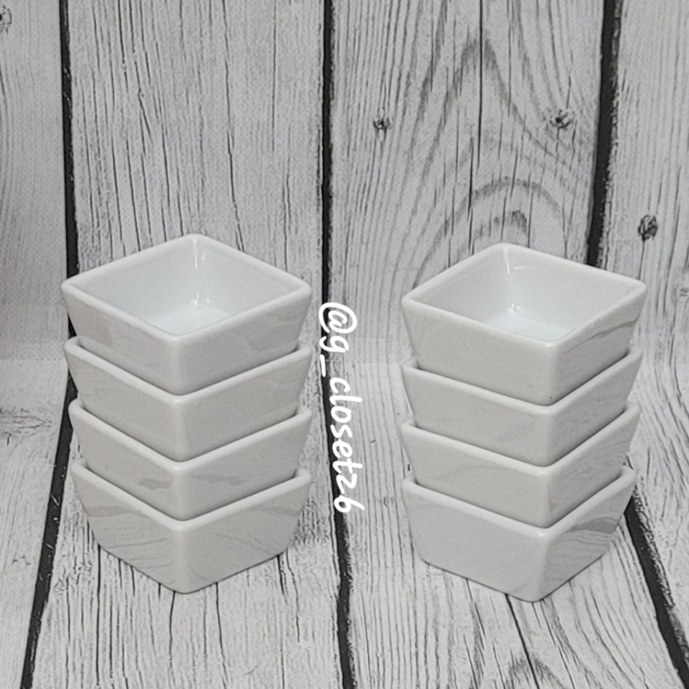 Set of 8 White Square Ramekins  Ceramic Dipping Bowls